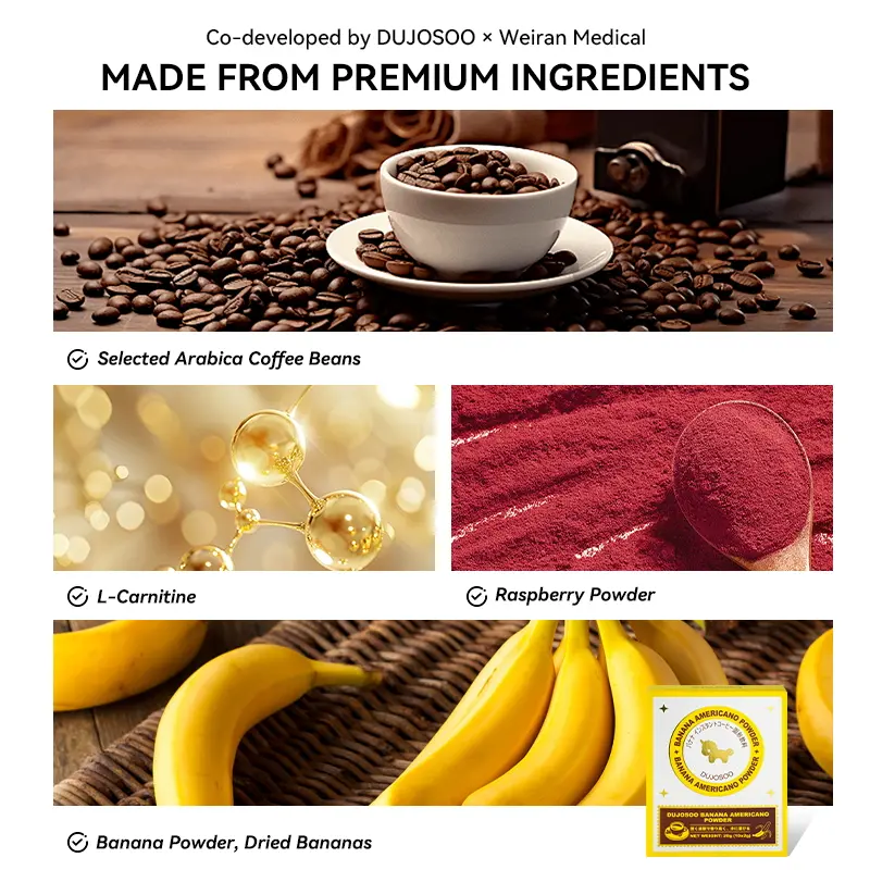 Buy 1 Get 1 ] DUJOSOO Banana Americano Powder 20g Black Coffee Triple Boost  Power Up 0 Fat Sugar-Free 0 Trans Fat Green Coffee L-Carnitine Raspberry  Powder/3133