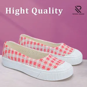 RIVEN Shoes For Woman -522- Sepatu Slip On Wanita Motif Kotak Ctur Bahan Full Karet Stylish Merah Kerja