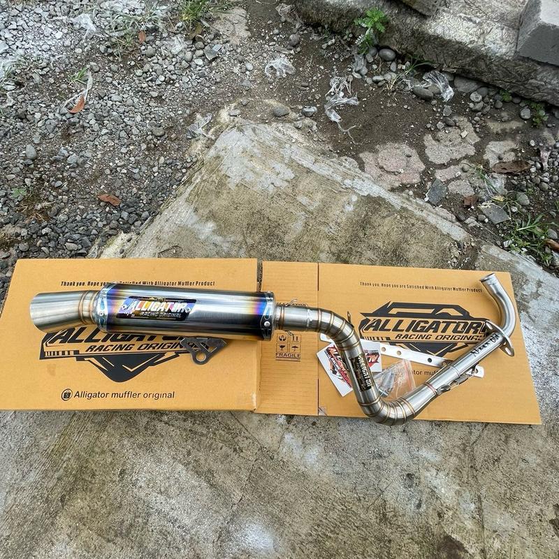 Knalpot Samlong Original Alligator Halfblue New Emblem [ inlet 38 mm ] free triplat Nmax Aerox Beat Mio Scoopy Vario Pcx lexy Xride fino Fazio Freego dll Bracket Laser Motor Motorcycle 4