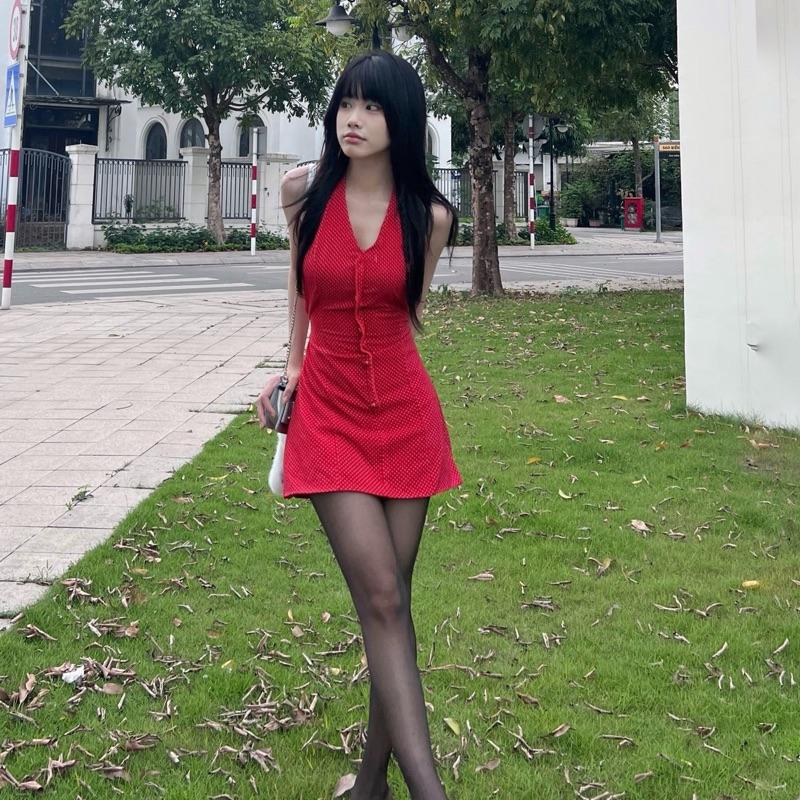 Byinah- Dora Dress váy đỏ chấm bi vintage 8