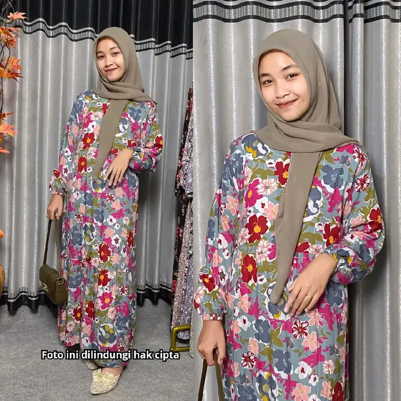 GAMIS RENIA TERBARU RAYON PREMIUM DIAMON Lembut Muslim Wanita Motif Dress Panjang Motif Dress Ibu Menyusui 1