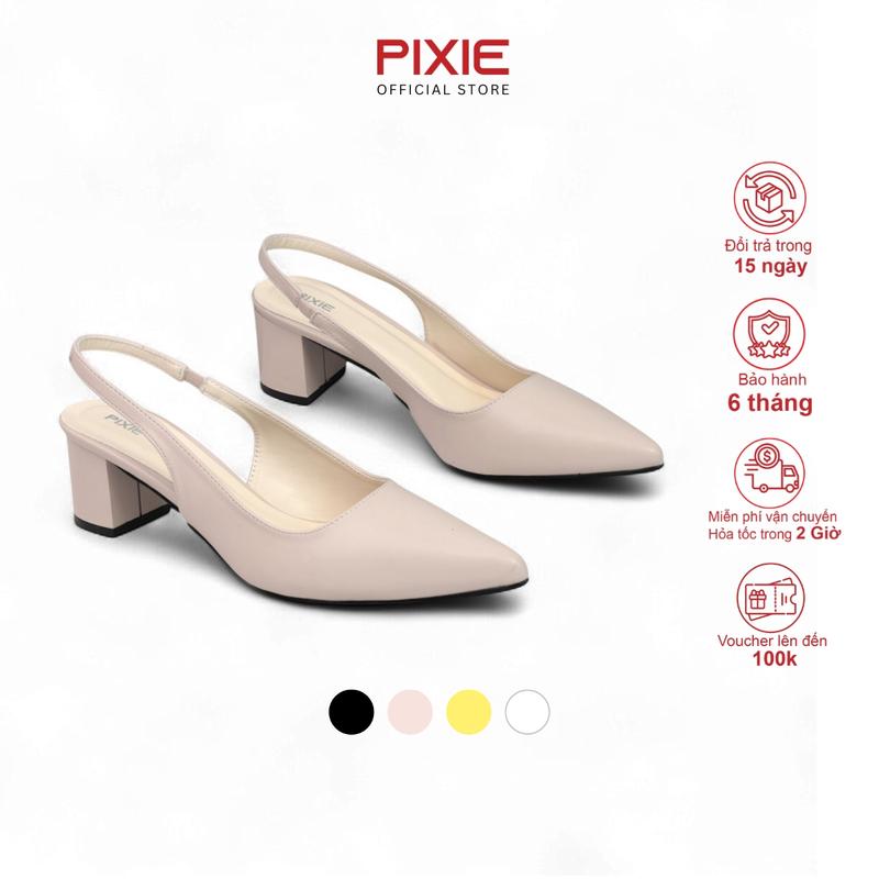  Giày Cao Gót Slingback nữ cao 5cm Đế Vuông Mũi Nhọn Pixie H350 