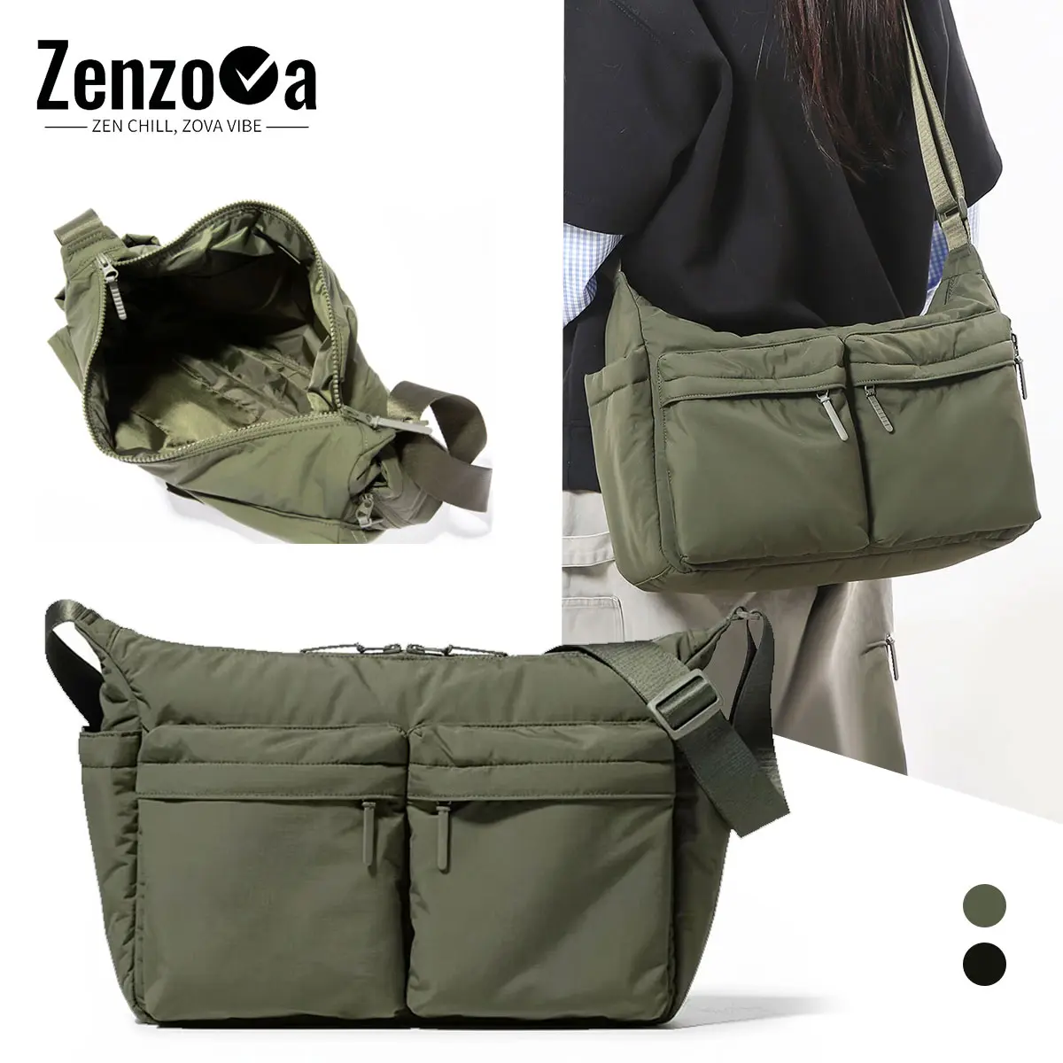 Zenzova Tas Selempang Santai Sporty Tas Kantong Tahan Air Sekolah Canvas Casual Tas Kerja Cowok Slingbag Pouch Tas Bahu TS803