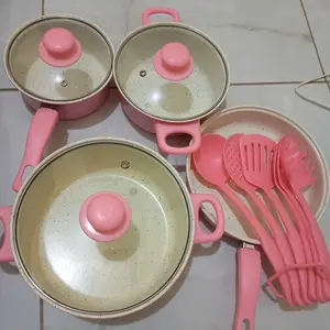 GM Bear Set Panci dan Spatula Merah Muda 2193 - Wajan Penggorengan Spatula Set Frypan Saucepan