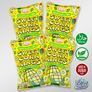 4 Bags of Sweet Corn Rings | 60g per Bag | Halal & Vegan. Made in Dubai | Japanese Inspired Formula