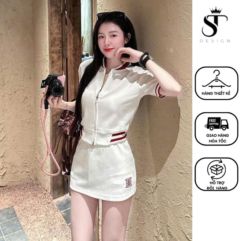 Set thể thao khóa kéo + chân váy dáng A ( có logo đỏ) - ST Design - S06