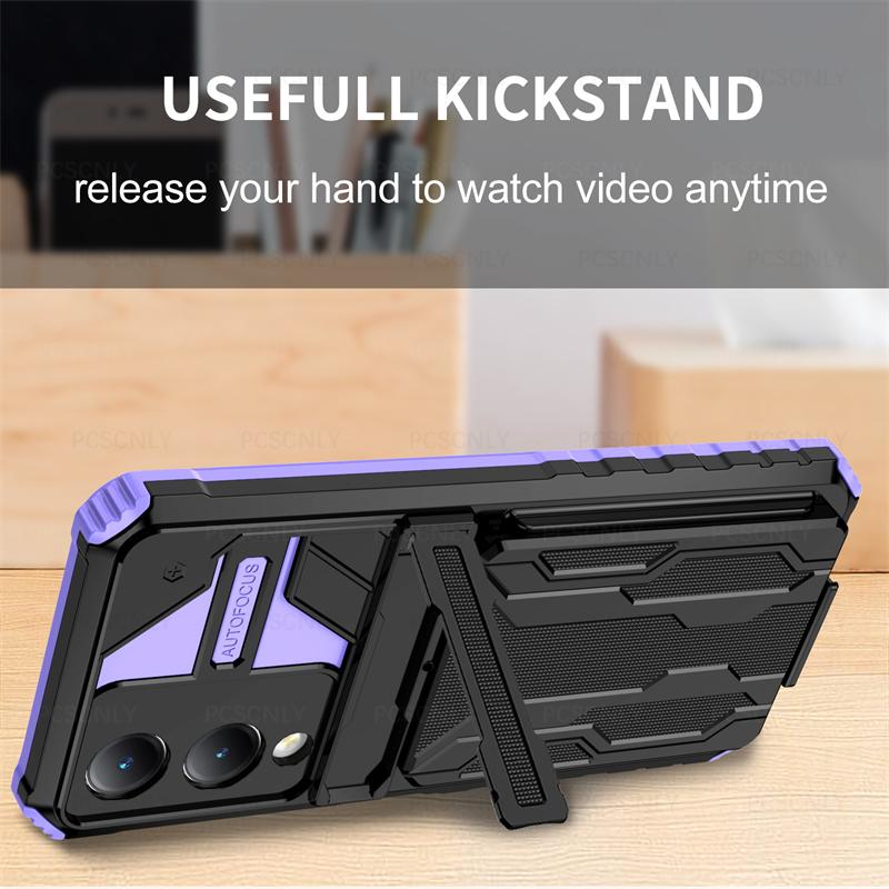 Product Introduction of Card Holder Phone Case For VIVO Y17S Casing Shockproof Armor Stand Hard Back Cover Multifunctional 3