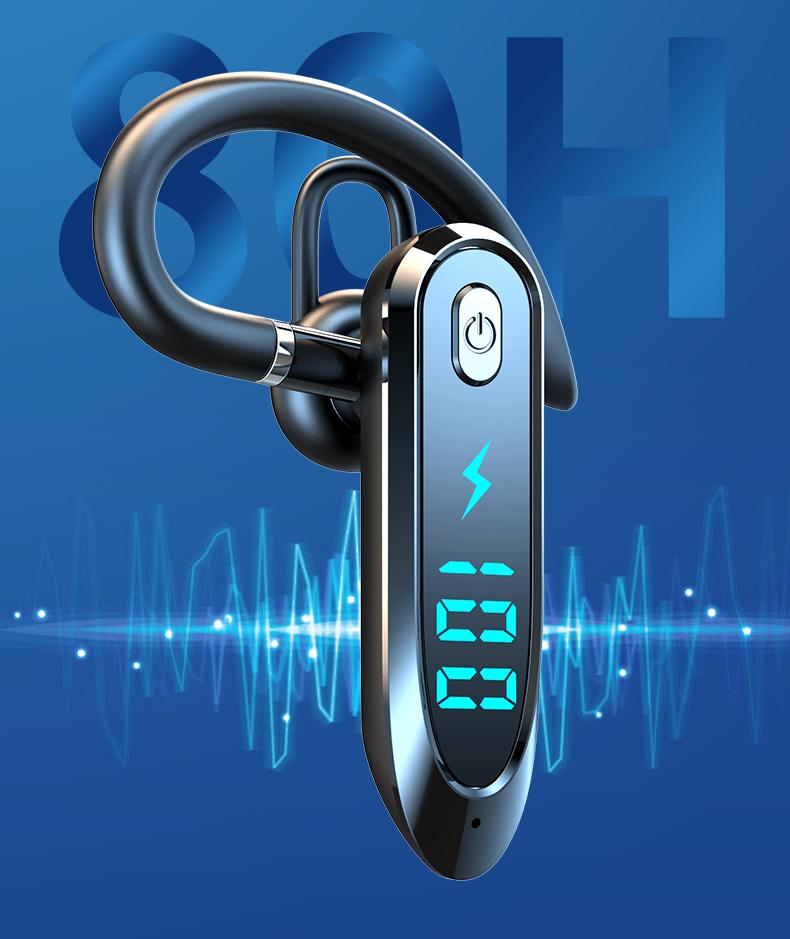 Headset Telinga Tunggal dengan Mikrofon Bluetooth 6.0 Earphone Peredam Kebisingan Speaker Mini Tahan Air Tampilan LED Bebas Genggam Waktu Siaga Panjang