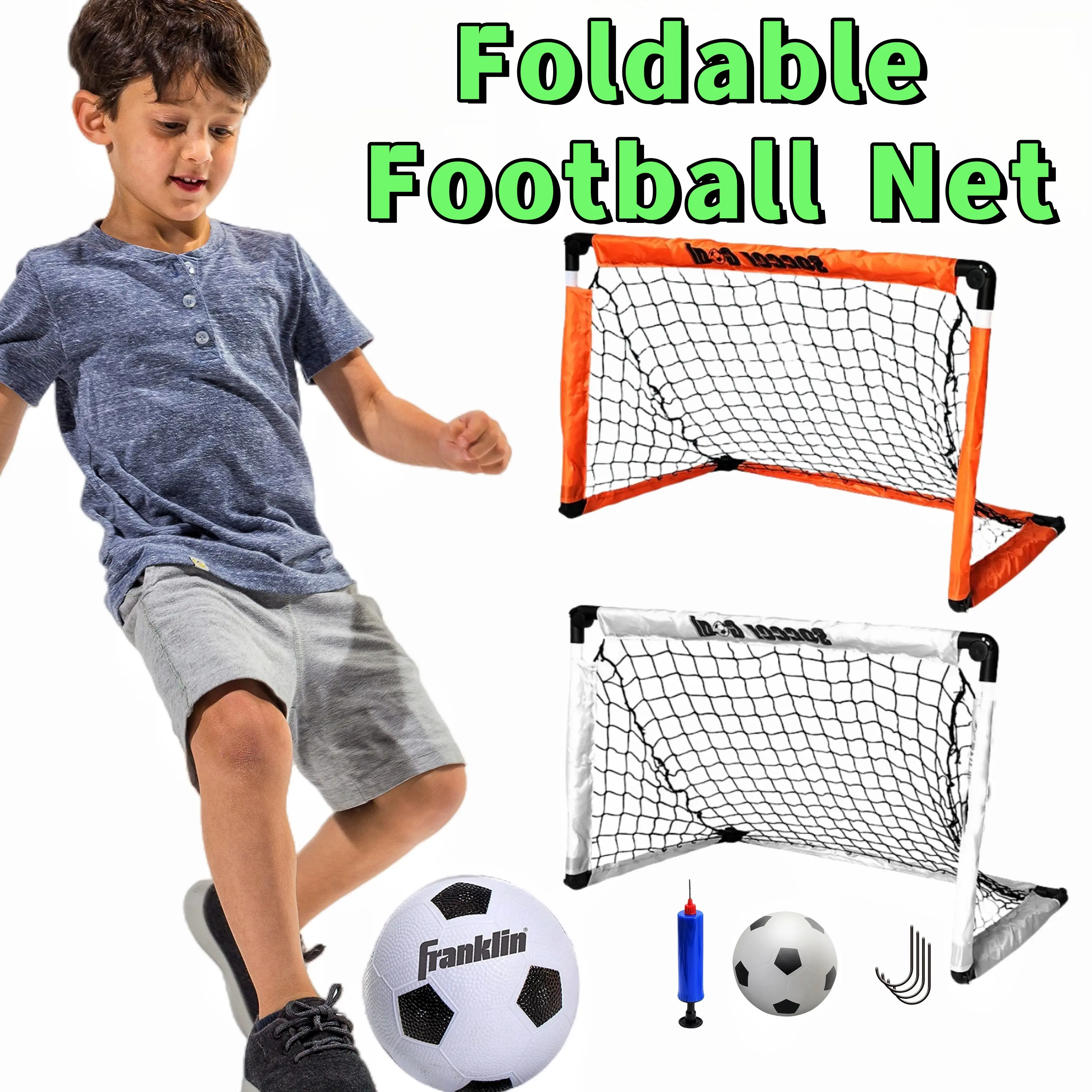Mainan sepak bola anak-anak pompa lengan jaring kolom gawang sepak bola lipat portabel gawang sepak bola dalam ruangan