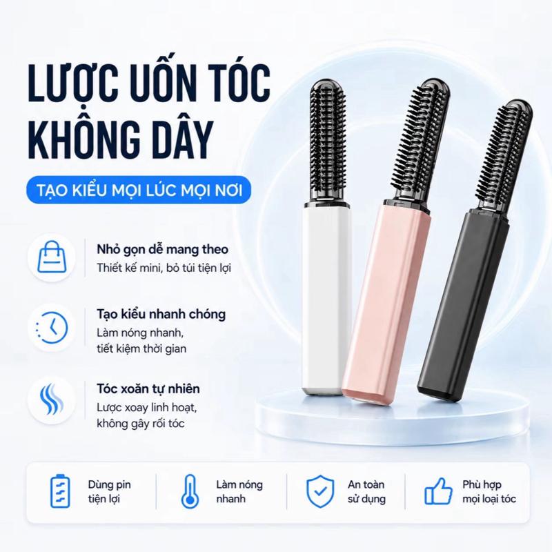Lược Điện Tạo kiểu Tóc Mái phiên bản mini , cầm tay nhỏ gọn sạc pin dùng 3-5 ngày