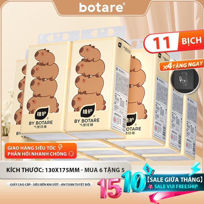 【MUA 6 TẶNG 5 - KHĂN GIẤY BẢN GIỚI HẠN Combo 11 bịch giấy rút BOTARE 4 lớp BỘT GIẤY IN HÌNH LỢN NƯỚC - Thành phần bột gỗ tự nhiên Dịu nhẹ, an toàn, không kích ứng - Giấy vệ sinh kích thước đại 130x175mm TẶNG NGAY 4 móc treo cao cấp