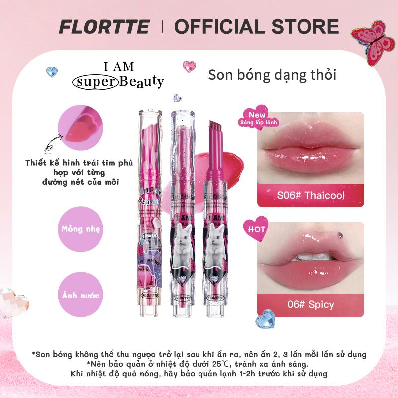 FLORTTE --- Son bóng dạng thỏi,Mỏng nhẹ,Ánh nước,Sáng lấp lánh,Tạo đôi môi trong suốt, son bóng dạng lì, nhẹ, căng mọng, giúp dưỡng ẩm cho môi, bao gồm 12 màu để lựa chọn