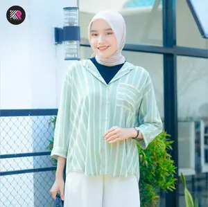KIRANA Daily Top Blouse Salur Rayon Premium Kekinian Wanita Atasan Dewasa Kancing