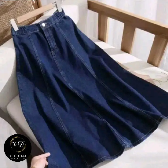 Jisso rok jeans mayung premium wanita A- Line 7/8 Model Payung Pinggang Karet Korean Style cantik