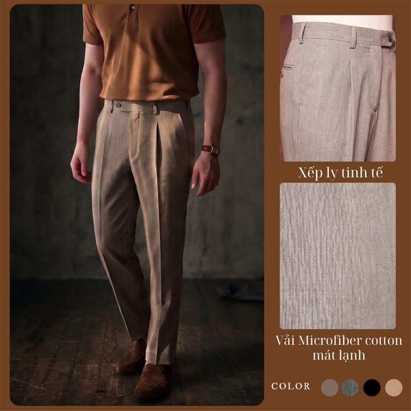 Quần âu xếp ly THE CARPENTER dáng công sở suông đứng, vải cotton rayon