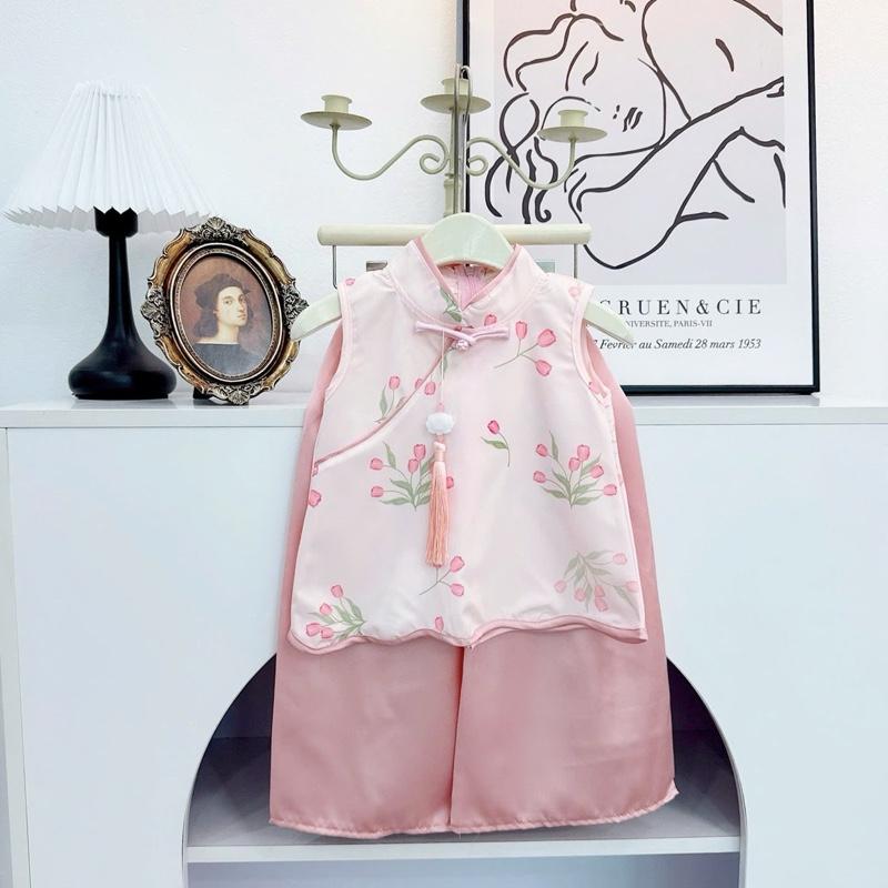   Mekembean x TẶNG NGỌC Set bộ tiểu thư phong cách cho bé gái  áo sườn xám + quần   set bộ bé gái 7-30kg 