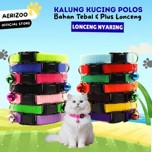 Aerizoo Kalung Kucing Polos Homemade Plus Lonceng Nyaring Bahan Tebal Warna-warni untuk Kucing Anda