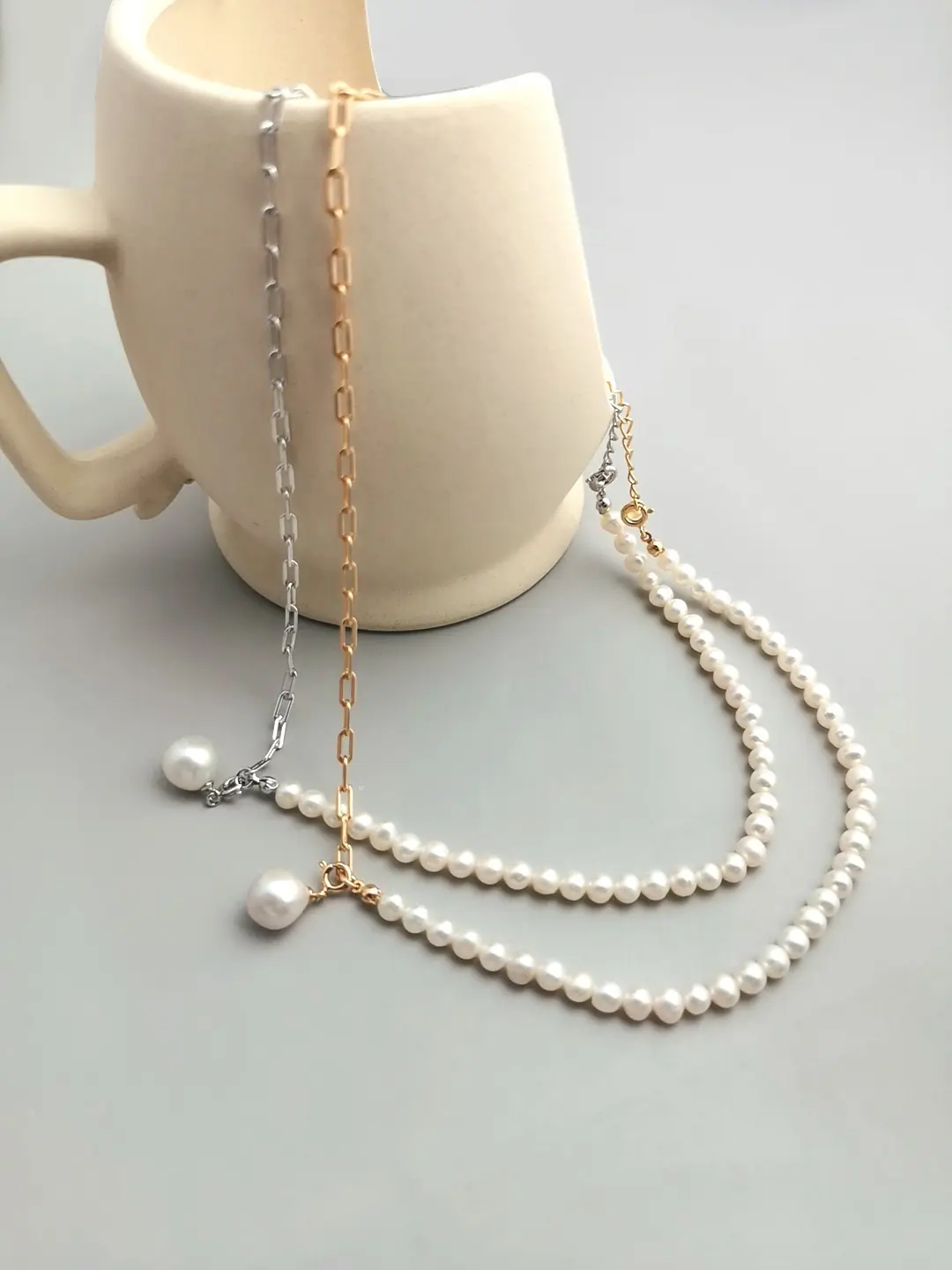 AuraNova 18K Gold Plated Necklace Mutiara Baroque Perancis Eleg