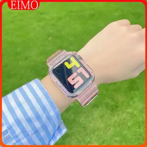 Tali Jam Tangan TPU Transparent Strap For Apple Watch SE 3/2/1 44mm 40mm 38mm 45mm 41mm 42mm Strap for IWatch Series 1 2 3 4 5 6 7 8 9 Glacier Pelindung Smartwatch I8 Pro Max S8 MAX 9 PRO S20 W26 W29 T500 T500+