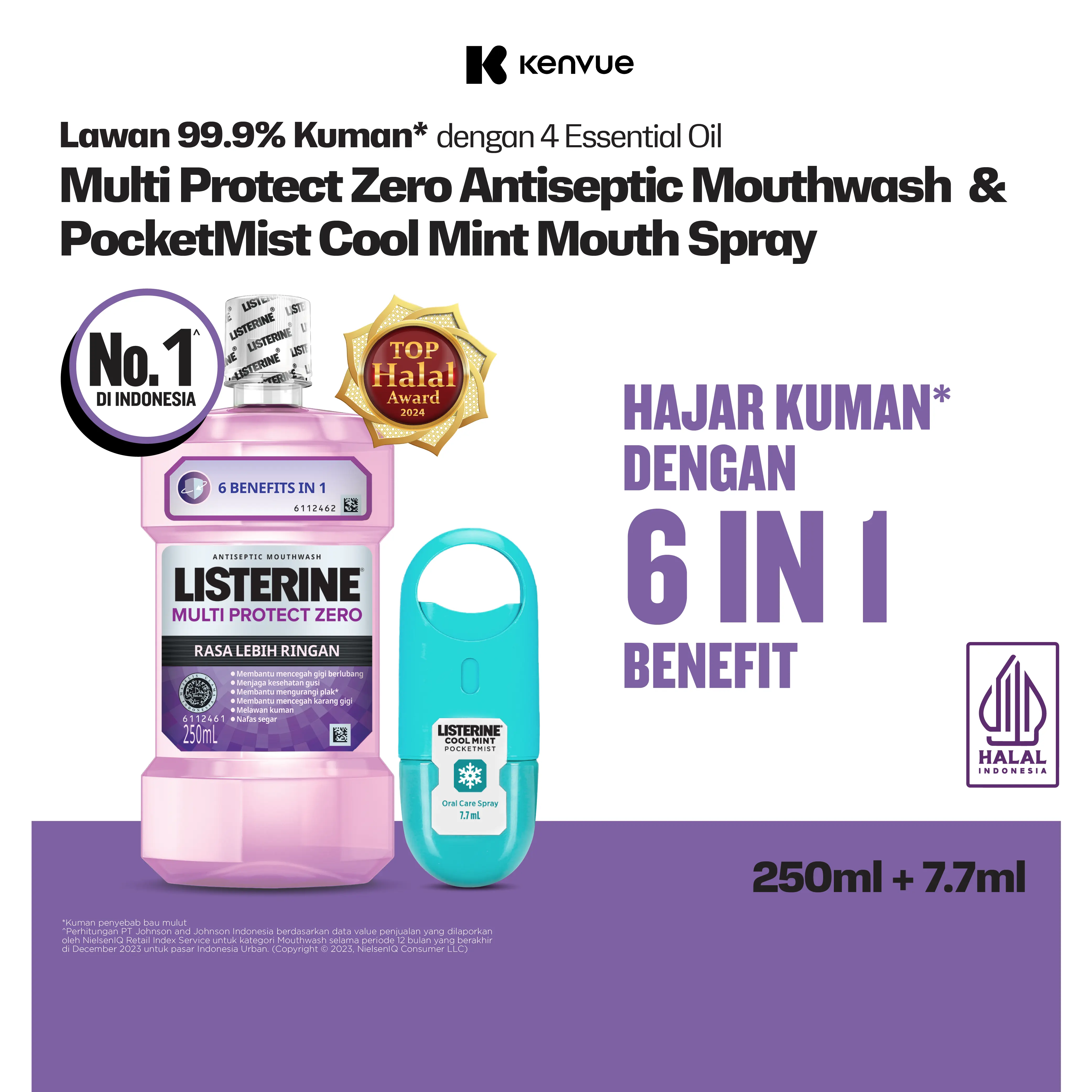 Bundling Listerine PocketMist Cool Mint / Mouth spray untuk napas ekstra segar seketika lawan bau mulut - 7.7ml + LISTERINE Multi Protect Zero 250 ml - Cairan Obat Kumur Mulut Antiseptic - Membersihkan Gusi