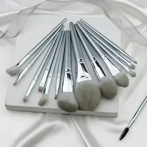 Brush Makeup Kuas Make Up Set Bulu Sintetis Brush Mini Travel Berkualitas Warna Silver Aesthetic