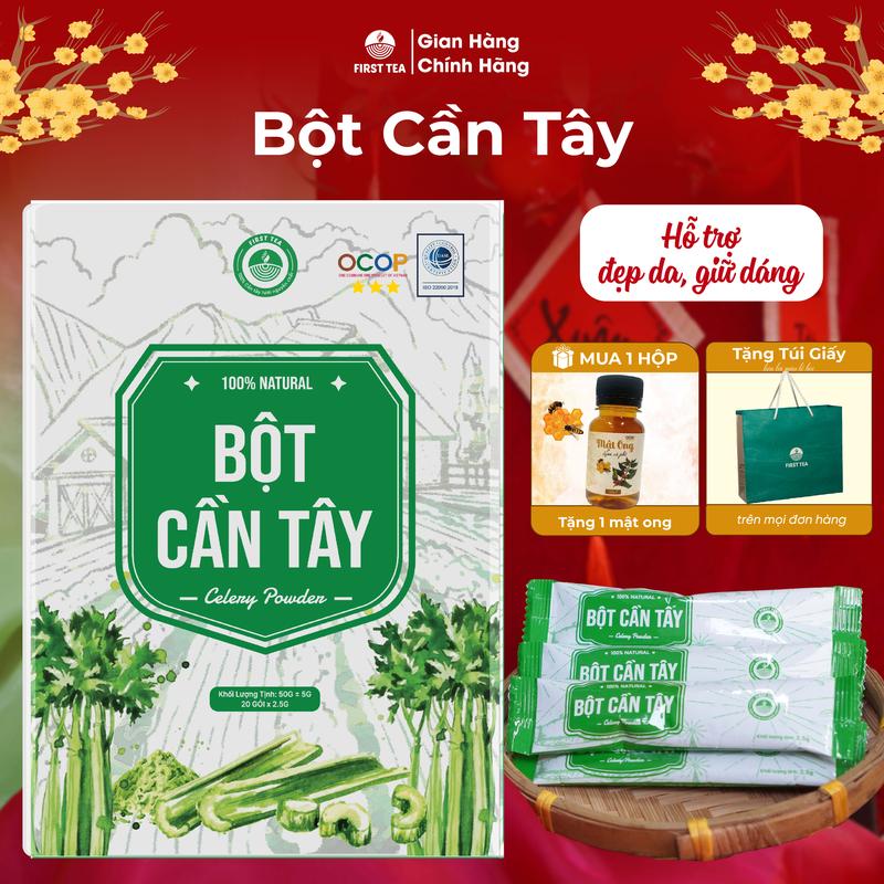  Bột Cần Tây First Tea Đẹp Da Thải Độc Mát Gan Sấy Lạnh Xuất Xứ Việt Nam  Hộp 20 gói  - Thức Uống Thiên Nhiên Hỗ Trợ Bổ Sung Chất Xơ Dinh Dưỡng Cho Gia Đình. 