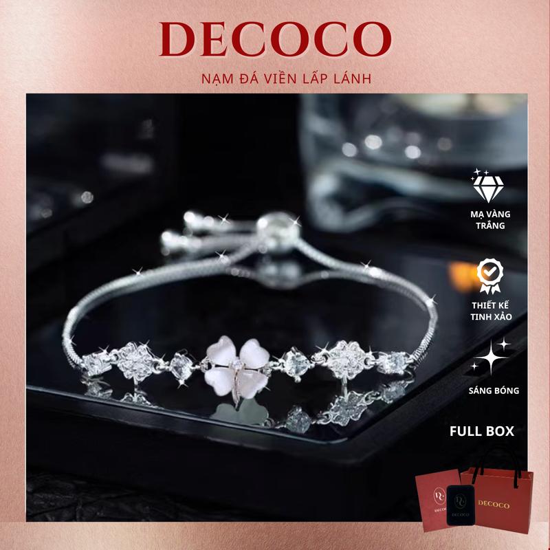  Vòng tay nữ cỏ 4 lá hoa mai BLESS đính đá DECOCO   kèm Túi giấy + Hộp + Thiệp   may mắn - VIDEO 
