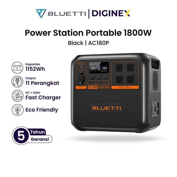 Gambar Portable Power Station 1800W BLUETTI AC180P 1152WH Power Supply Portable Outdoor Camping Battery dari Diginex Surabaya Kota Surabaya Tokopedia