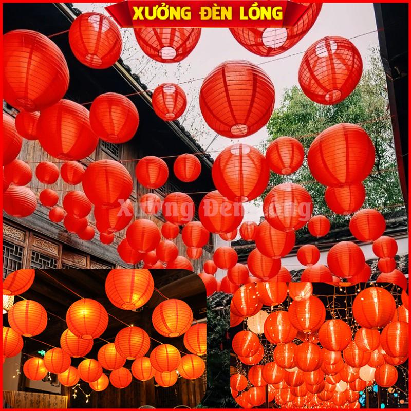 Đèn Lồng Vải Lụa Tròn chống nước nhiều màu sắc trang trí lễ tết, trung thu,…