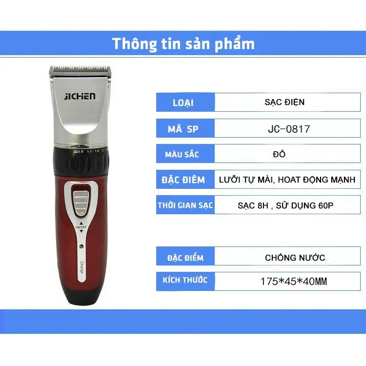 Tông đơ cắt tóc sạc điện  đa năng Jichen pin sạc 3W thời gian sử dụng liên tục 60 phút Tông đơ cạo râu 4