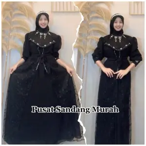 Jesica Dress - Bahan Ceruty Babydoll Kombinasi Brokat Mewah - Ld 90 - 120