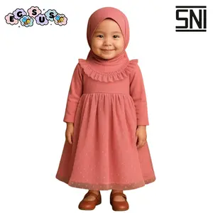 (EGSUS) Gamis Hijab Tutu tileu Dot Bayi Anak Balita Fashion Muslim Pakaian Perempuan Katun Polos Setelan Gaun Pesta 0-4 Tahun panjang tile variasi baju Dress Kerudung Pink