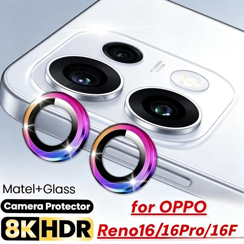 Dành cho OPPO Reno 16 Pro F 16Pro 16F Reno16Pro Reno16F 5G, Ốp lưng kính cường lực trong suốt có vòng kim loại bảo vệ ống kính camera, Miếng dán bảo vệ ống kính camera cong toàn phần Reno16 Pro 5G.