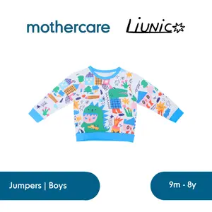 Mothercare Liunic Boy Jumper - Sweater Fashion, Baju Lengan Panjang Anak Laki-laki Motif Dinosaurus, 9 Bulan - 8 Tahun