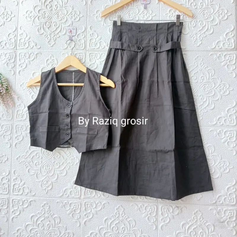 Setelan Anak Peremuan Eva Vest + Rok Polos Fashion 5