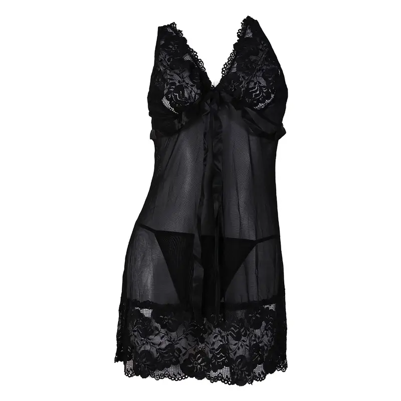 Gaun Malam Wanita Renda Transparan DressLingerie Motif Bunga Fit Tidur 1177 1