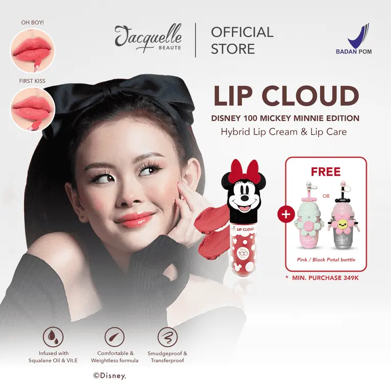 Jacquelle Lip Cloud - Disney Mickey Minnie - Lip Cream Tahan Lama Bibir Lipstick Lipstik - Pewarna Mencerahkan Bibir 0