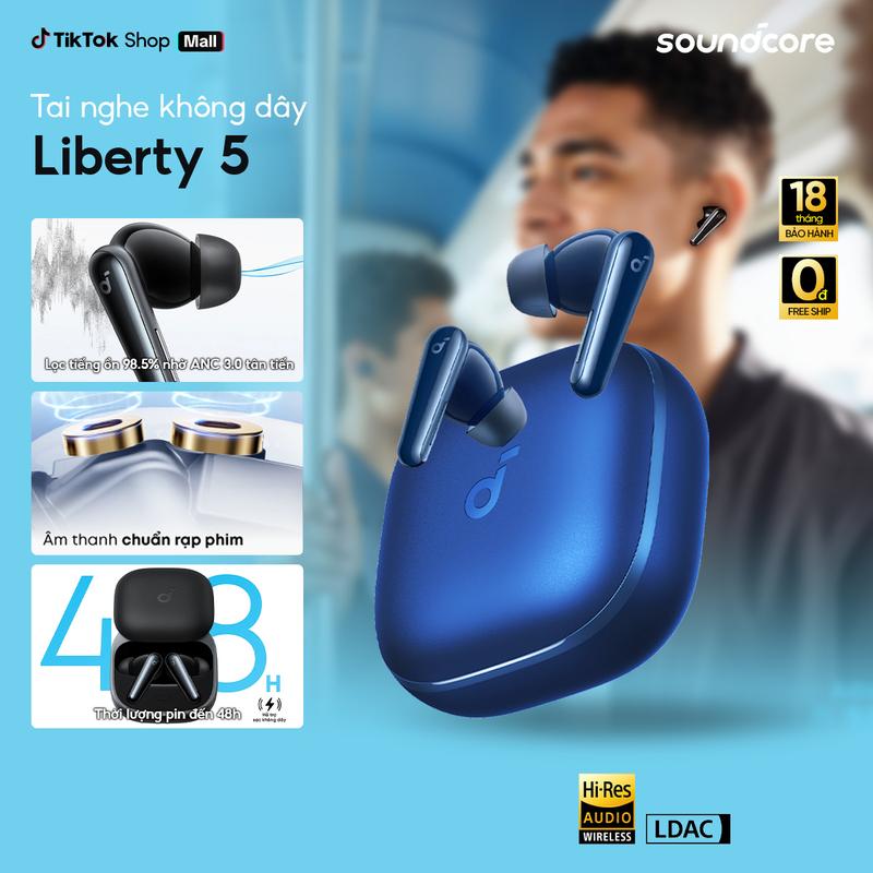  Tai nghe bluetooth Soundcore Liberty 5| Chống ồn ANC 3.0| Công nghệ Dolby Audio| Dịch thuật AI trên App| 10 phút= 5 giờ nghe- Tai nghe không dây- Tai nghe bluetooth pin trâu -Bảo hành 18 tháng- Hàng chính hãng 