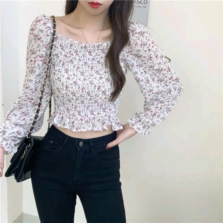 BAJU ATASAN BUNGA SABRINA VINTAGE - GRATIS ONGKIR BISA COD - toko gev PONTIANAK - ALICE 3