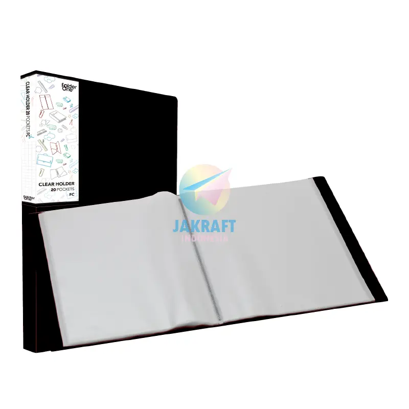 (1 Pcs) Map Clear Holder Folio F4 FC isi 60 Display Book Hitam Black / Biru Blue / Merah Red / Hijau Green / Ungu Purple / Merah Muda Pink / Kuning Yellow / Jingga Orange Document Keeper Tebal 6