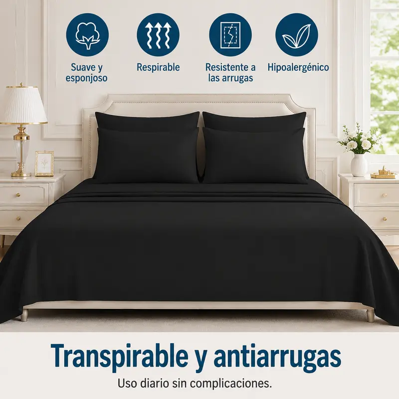Juego de Sábanas de Poliéster Microfibra Ultra Suave Premium, Tamaños Matrimonial, Queen y King con Sábana de Cajón Ajustable - Foto 3