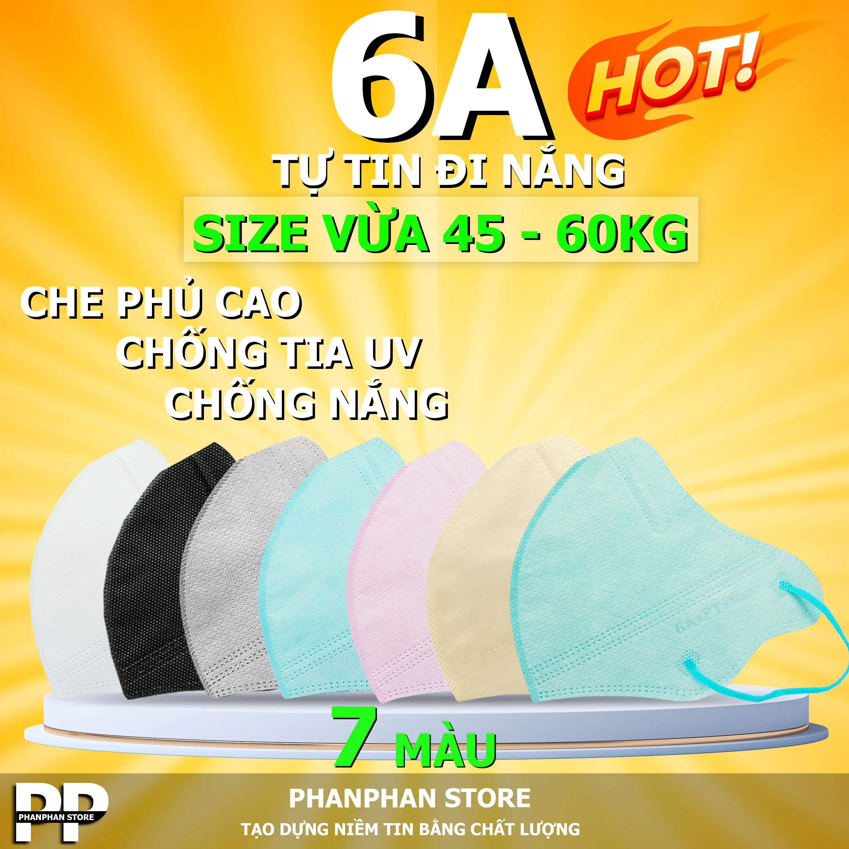 [6A - Tự Tin Đi Nắng] - 100c Khẩu Trang 6A - 4 Lớp - Pt Mask [45-60kg] - Che phủ tốt, khẩu trang chống tia uv Phụ Kiện Accessories Che Mặt Nam