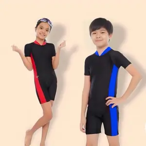 Baju Renang Anak Polos Diving Pendek Terlaris PREMIUM Laki Laki Perempuan 1-12 Tahun List Biru Pink - Sport Anak-Anak Bunda