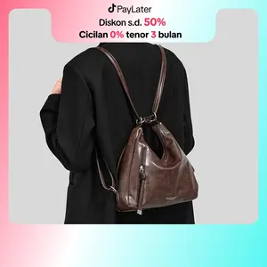 CHIYUM Retro 3in1 Bag Tas Selempang & Tas Rensel Wanita Shoulder Bag Kulit PU Berkapasitas Besar Fashion Backpack