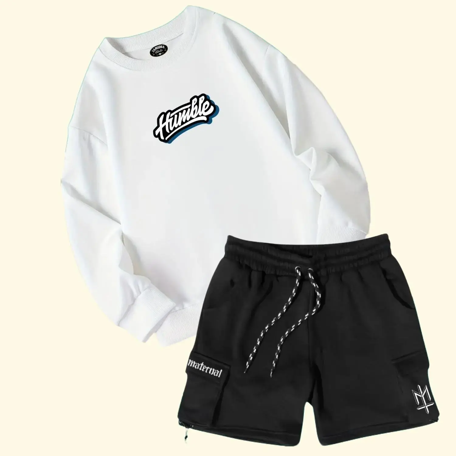 COD Oneset Switer Celana Pendek Pria Wanita Distro Stelan Crewneck Celana Cargo Bahan Flece Brend Lokal Size M L XL XXL Jumbo Oversize Casual Setelan Katun Sweater Panjang Hitam Polos sweater  satu set Dewasa Unisex setelan  hoodie setelan  cargo cowok