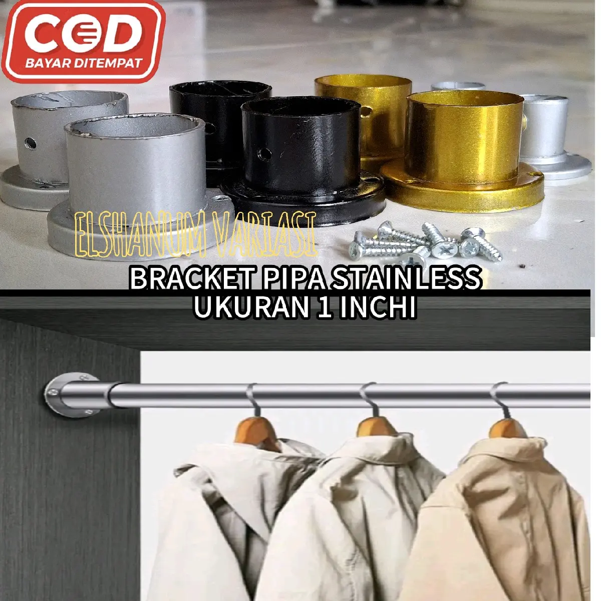 (COD)Bracket Pipa / Bracket Topi/ Braket Stainless Steel 1 inchi Gold/Emas  Gantungan