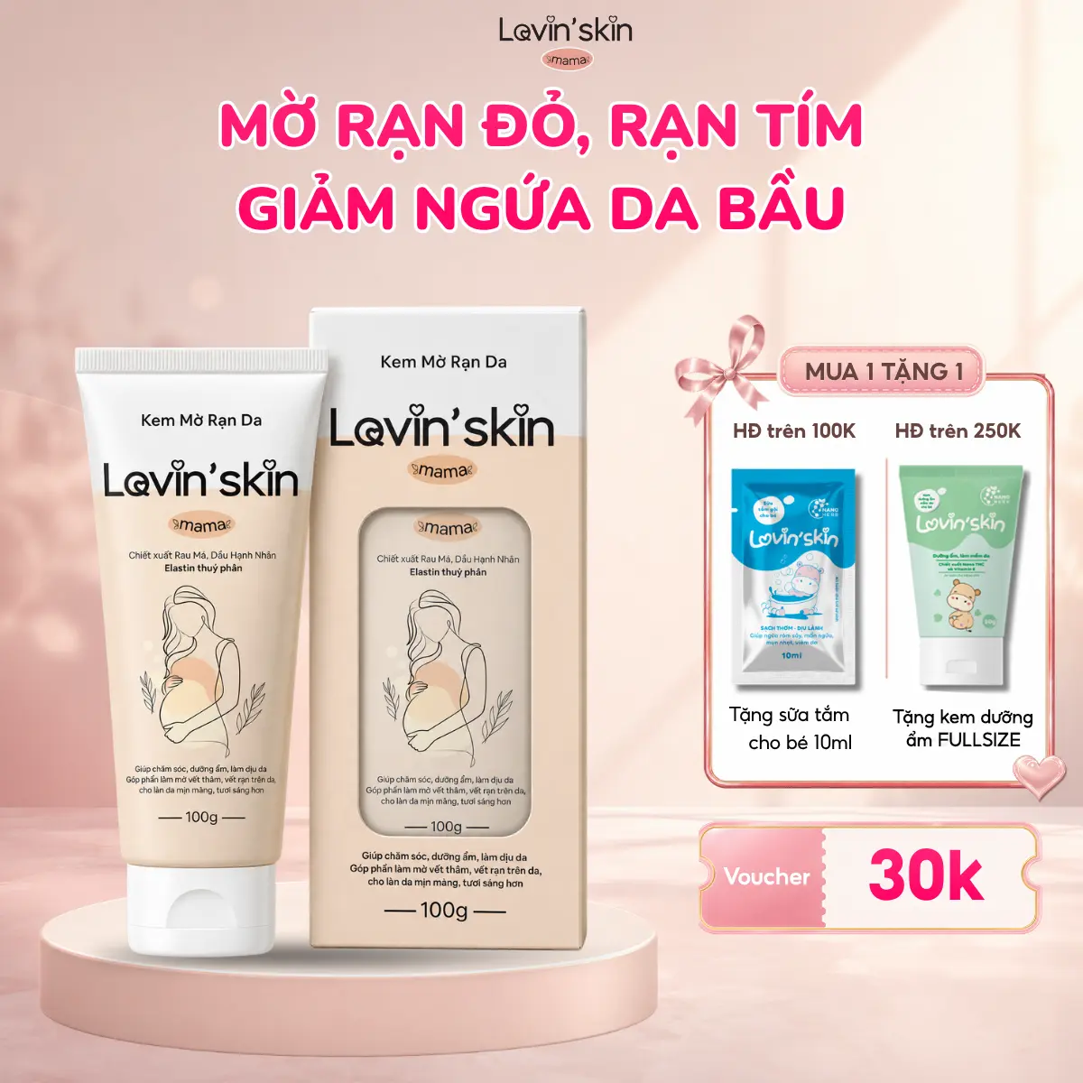Kem Rạn Da Cho Mẹ Bầu LOVIN'SKIN Mama Giúp Hỗ Trợ Cải Thiện Rạn Da, Thâm Da, Dịu Ngứa, Dưỡng Ẩm