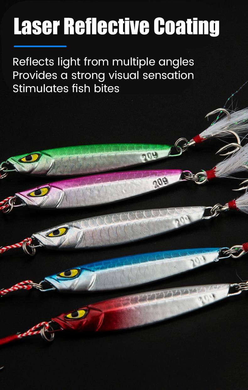 SeaHunter Umpan Pancing Jigging Hook 5PCS micro jig 1 SET Memancing Spinner Umpan 10g Laser Metal  Spoon Fishing Lure Ikan Laut