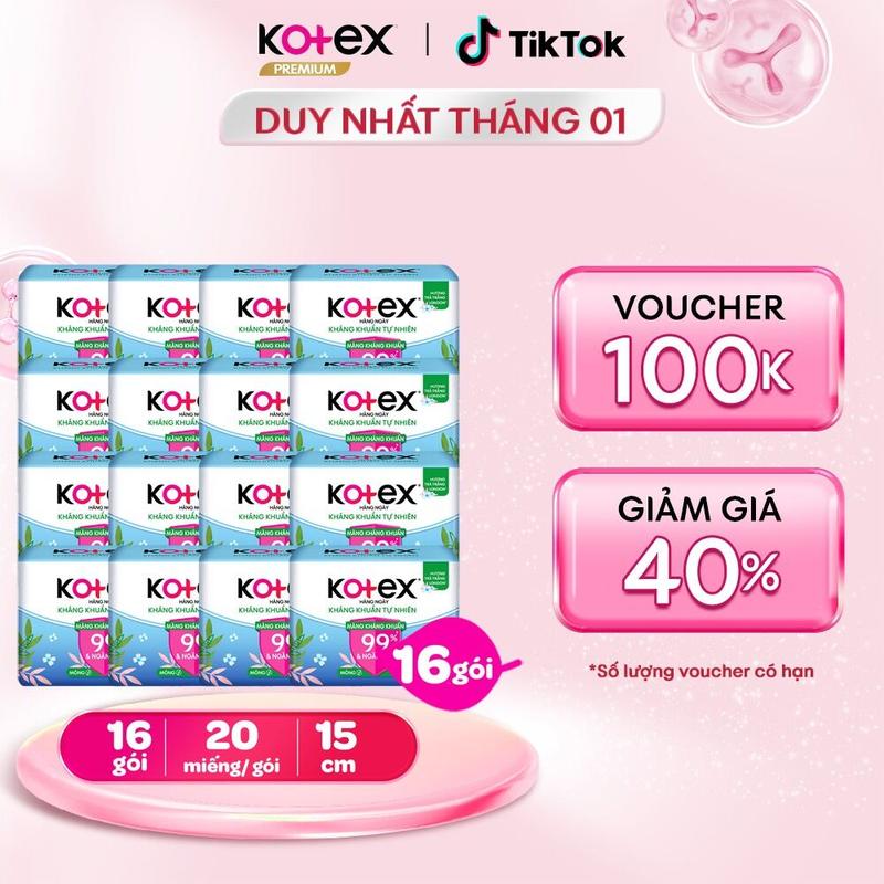 Lốc 8 Lốc 16 Băng vệ sinh Kotex Hàng ngày Hỗ trợ Kháng Khuẩn Tự Nhiên 15cm - 20 miếng