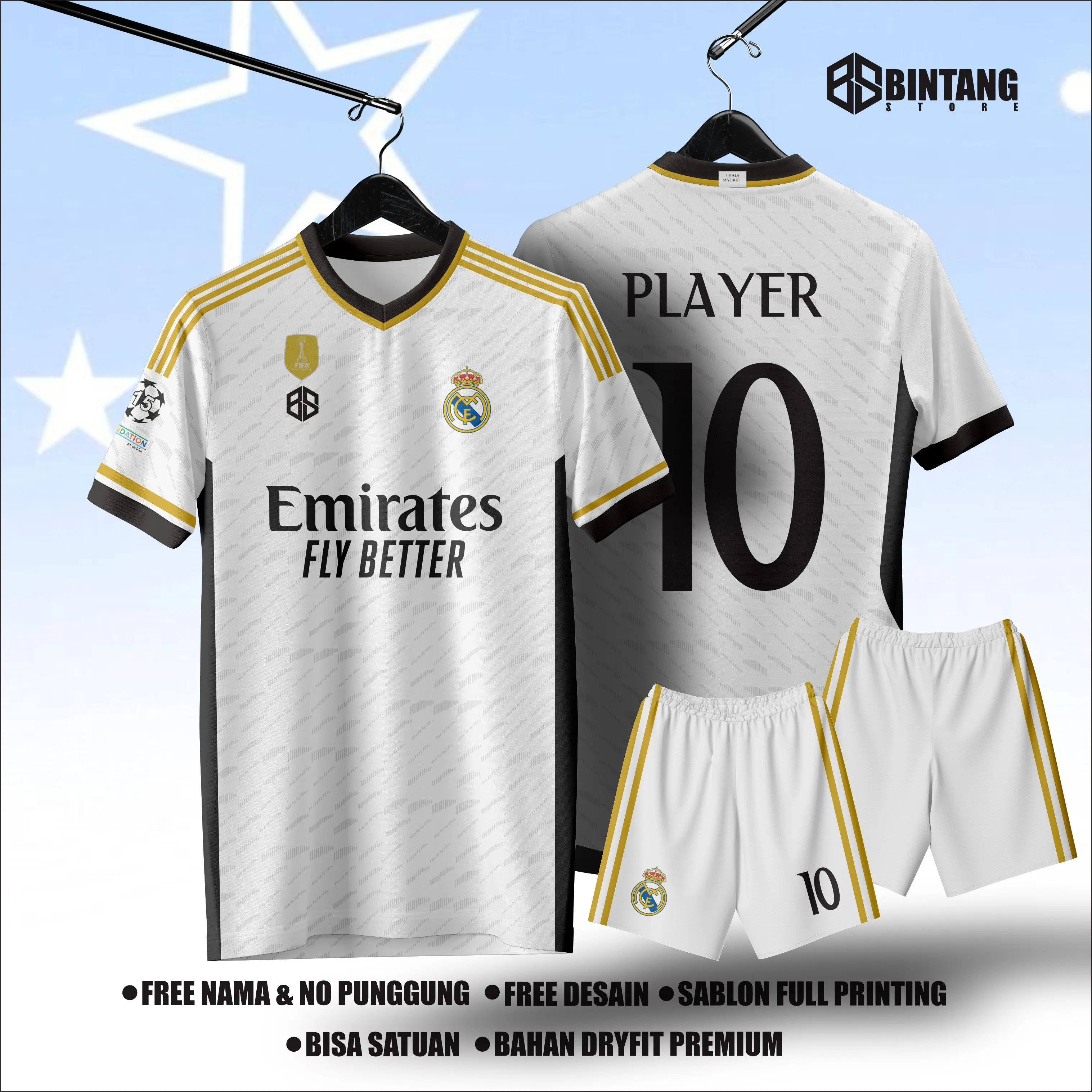 JERSEY REAL MADRID 24/25 KIT FULL PRINTING FREE CUSTOM NAMA NOMOR PUNGGUNG Baju Sport